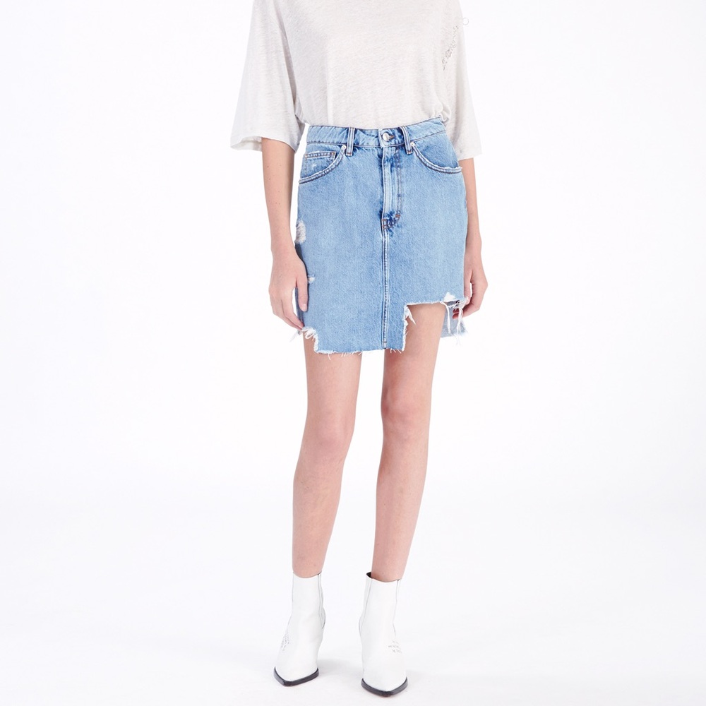 IRO Blue Distressed Mini Skirt